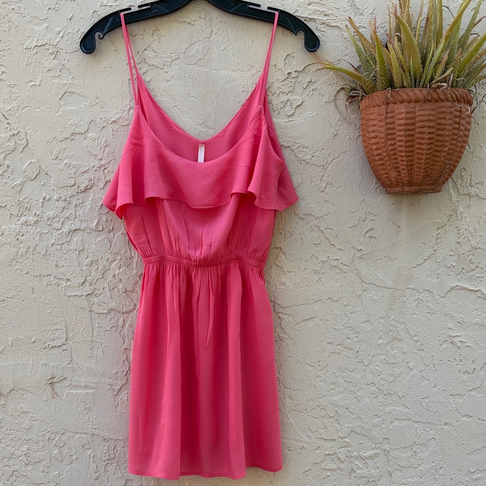 My Story Coral V-Neck Dress with Ruffle Trim